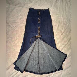 Elegant Lace-Up Denim A-Line Skirt